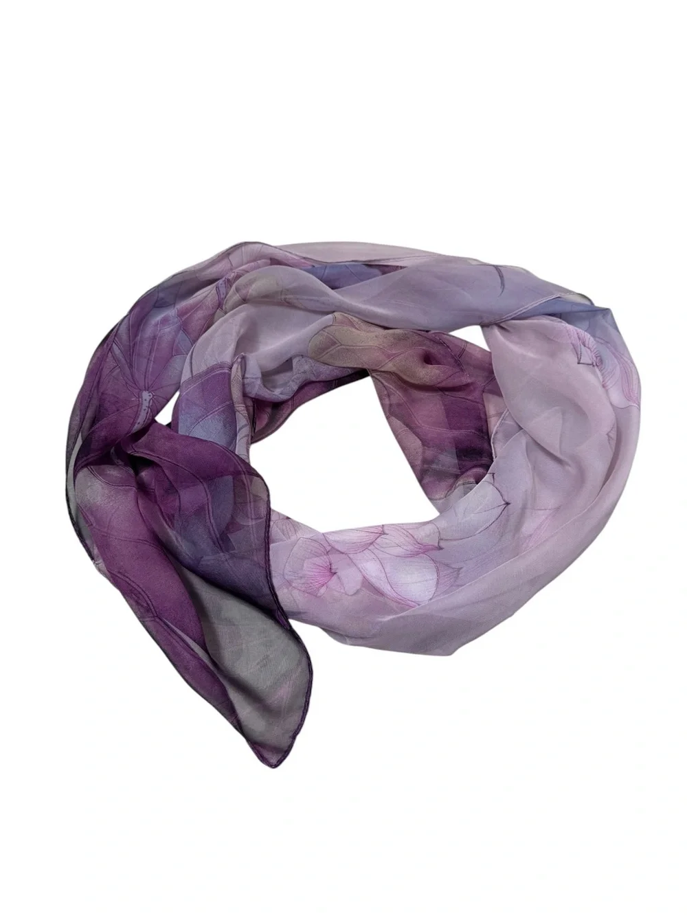Chiffon Sheer Purple Floral Print Scarf Size 20 x 62